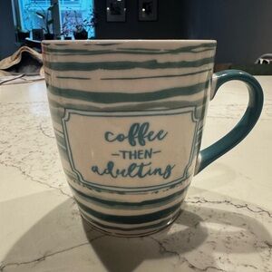 Striped Ceramic Coffee Mug - Teal and White